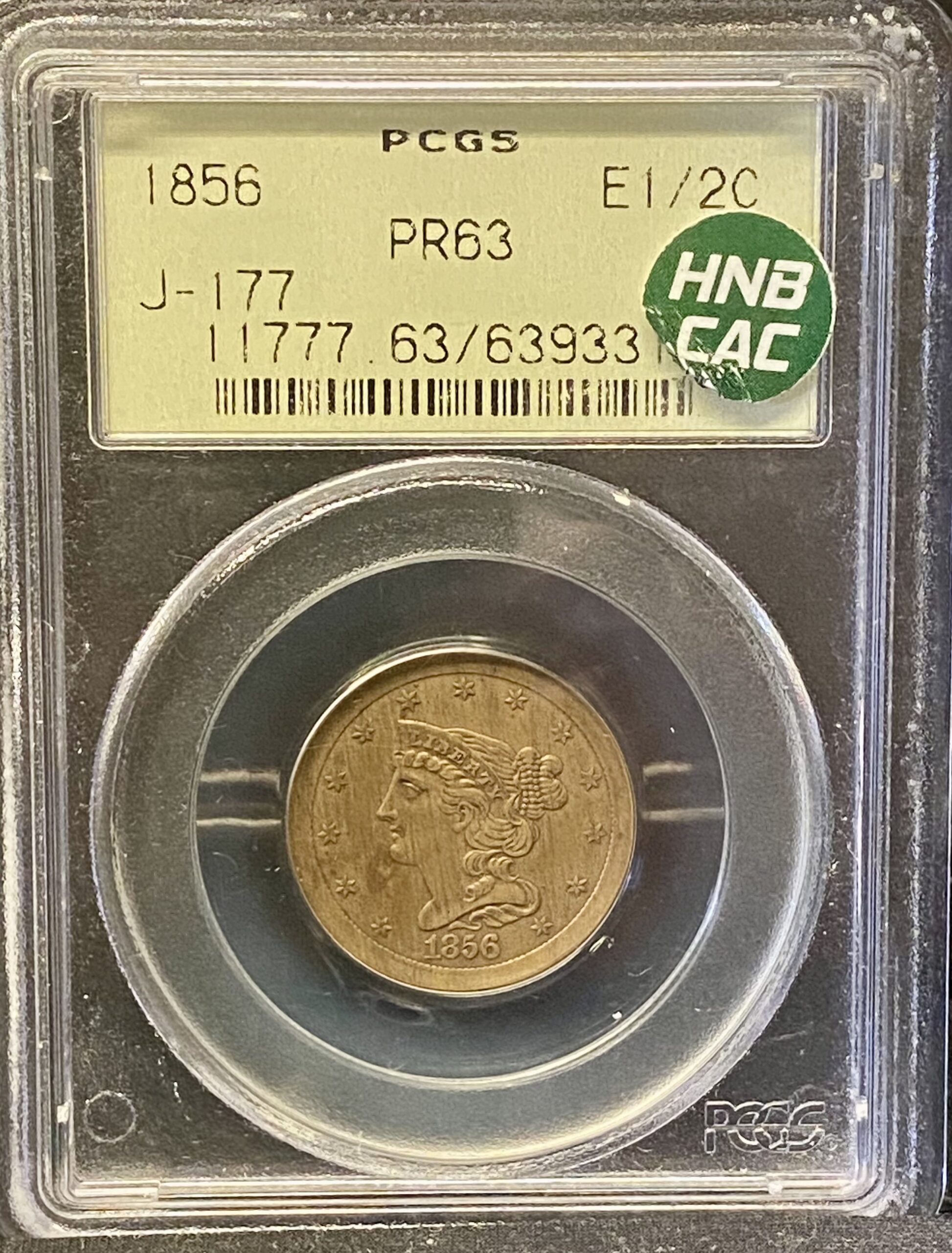 1856 J-177 PCGS PR63 1/2C Pattern - Scarsdale Coin