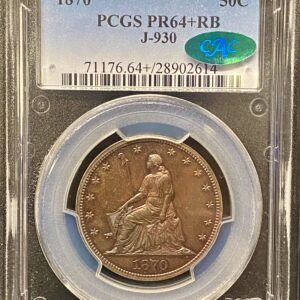PCGS PR64+ RB – Judd-930 – 1871 50C Pattern – CAC Approved
